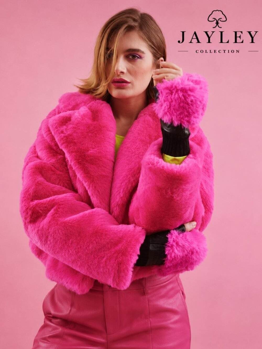 💋UBER GORGE💋JAYLEY Luxurious Faux Rabbit Rex Fur Chunky Coat in Hot Pink